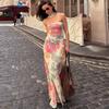 European and American Style Summer New Women's Clothing Temperament Slim Scarf Collar Sexy Backless Tube Top Print Dress Women
