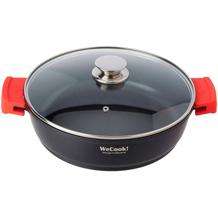 Casserole 24cm, Induction, Couvercle En Verre, Antiadhésive, Fonte d'Aluminium Wecook Ecostone Noir 51765