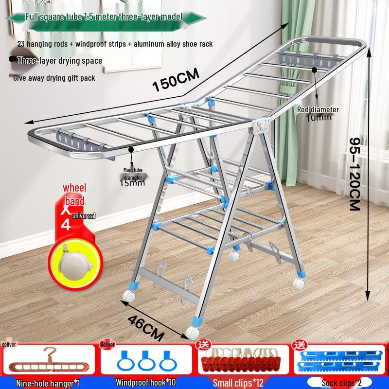 Wing-Shaped Stainless Steel Folding Clothes Rack for Indoor Drying and Storage