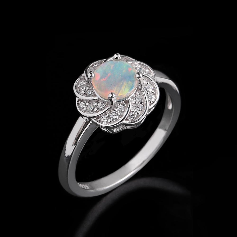 Elegant Flower Shape Clasp Ring Earrings Pendant Necklace Set Natural Opal S925 Silver Fine Jewelry for Women's Banquet Gifts