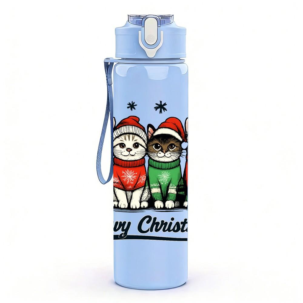 1PC Christmas Gnome Group Art 750ml Color Plastic Sports Water Bottle Leakproof Flip Straw Lid Suitable for Sports Office Home Use