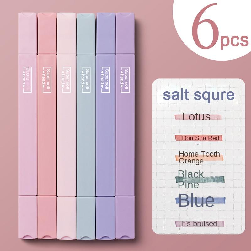 6 Pçs/set Pontas Duplas Marcadores de Canetas Artísticas Kawaii Forma Redonda Manga Caneta Colorida Papelaria Estudantes Suprimentos DIY