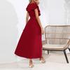 Women's Summer Ruffle V-neck Dress Casual Bohemian Slit Hem Beach Maxi Dress Dress