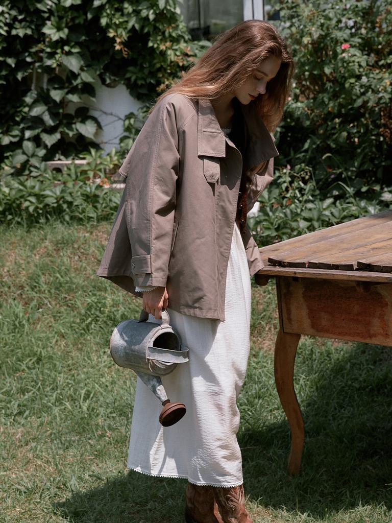Lenina Baylin Cape Trench Coat_Khaki Gray