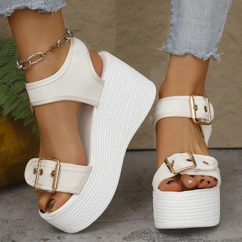 2025Women's Wedge Sandals Retro Belt Buckle Casual Platform Sandals for Women Thick Bottom High Heels Sandals Sandalias De Mujer