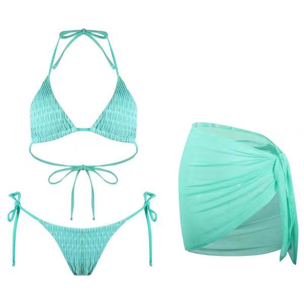 Minzgrüner Bikini Badeanzug Damen 1011 neues dreiteiliges Set sexy große und kleine Brüste Push-up Heißer Quellstrand Badeanzug