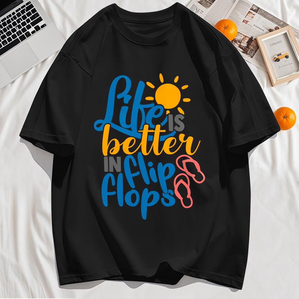 Pick Is Better In Flip Flops Printing Mens Tee Shirt Cotton T-Shirt Casual Loose Sportswear Summer Fashions Soft Clothes