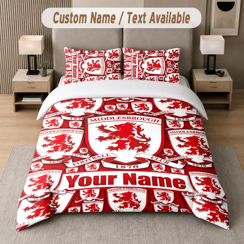 Custom Name Middlesbrough 3Pcs Duvet Cover Set Personalized Text Bedding Pillowcases Bedroom
