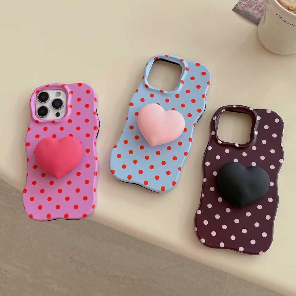 INS-Style Polka Dot & Heart Frosted Case for Apple 16/17 Pro Max & 14/15 Pro