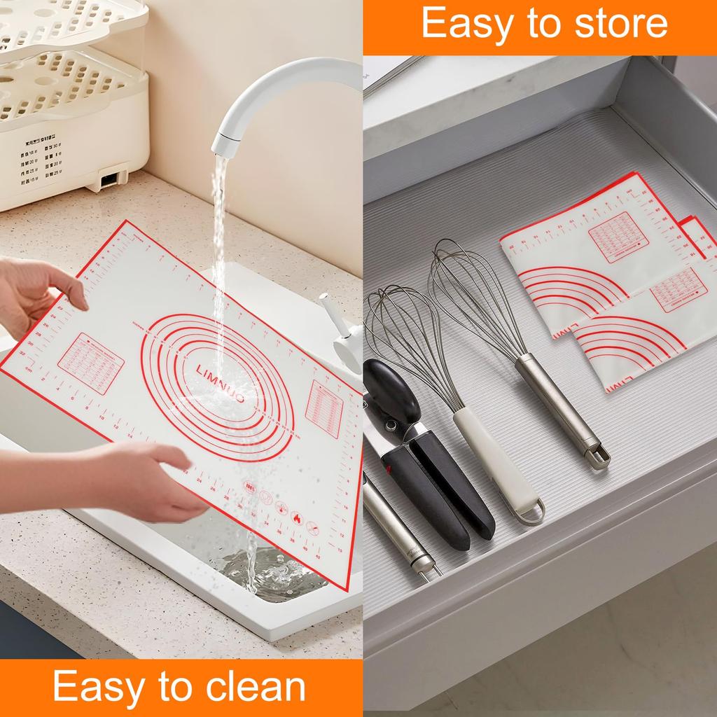 LIMNUO Silicone Cooking Bread Baking Mat with Measuring Large Baking Tools Mat, Mat, Pad, Size, Food-Grade Silicone, Non-Slip,