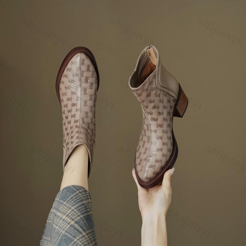 Stivali da Donna Autunno 2026 Comodi Antiscivolo Stivaletti da Esterno con Zip Tacco Medio alla Moda Casual Stivaletti Corti Botas Mujer