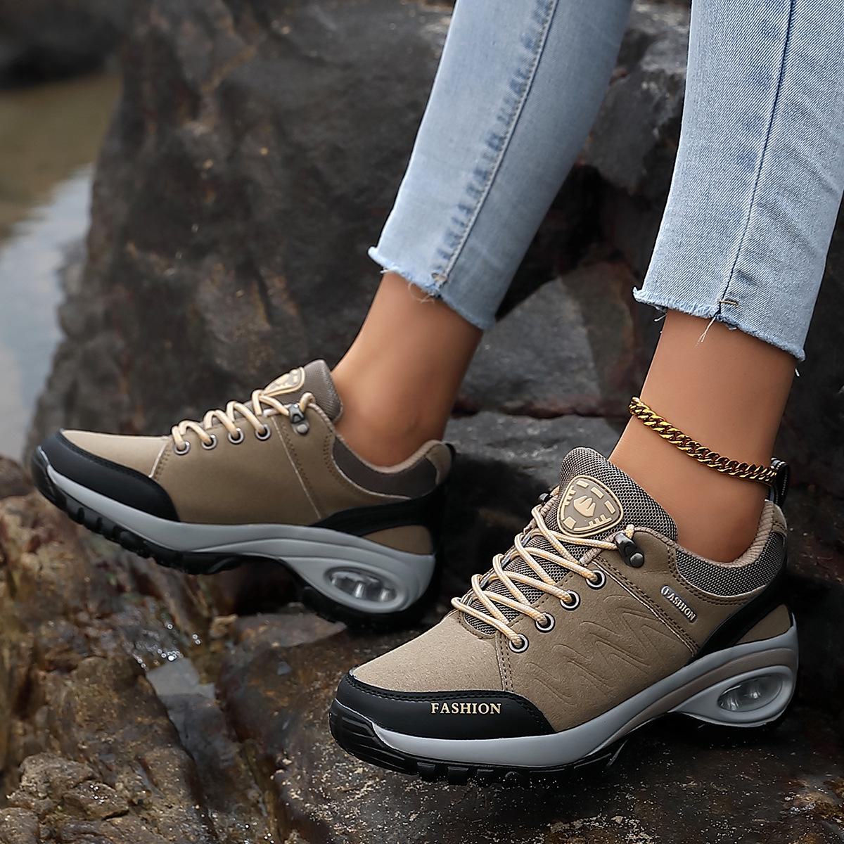 

Кроссовки женские на воздушной подушке 2022 года, осенние — увеличение высоты, амортизация, толстая подошва, универсальные повседневные кроссовки 38 хаки