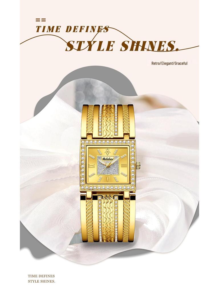 YaLalusi Gold Diamond Women's Watch with Diamond-Set Bracelet
