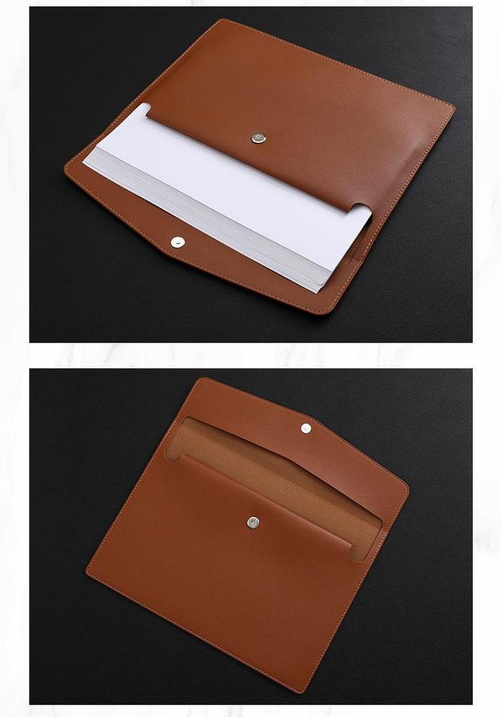 Waterproof Red Leather A4 File Bag, Snap Button Document & Contract Storage