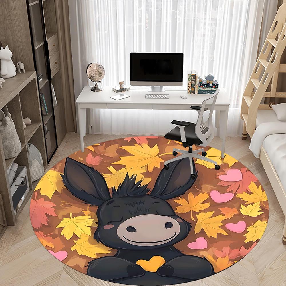 1pc Autumn Donkey Office Round Area Rug, Under Office Chairs Bedroom Living Room Home Decor, Room Deco, Available In Various Sizes