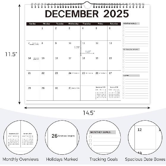 2026 Wall Calendar, 2026 Monthly Wall Calendar,18 Months Calendar Planner 11.5"x14.5",Planner with Thick Paper for Planning and Organizing for Home,