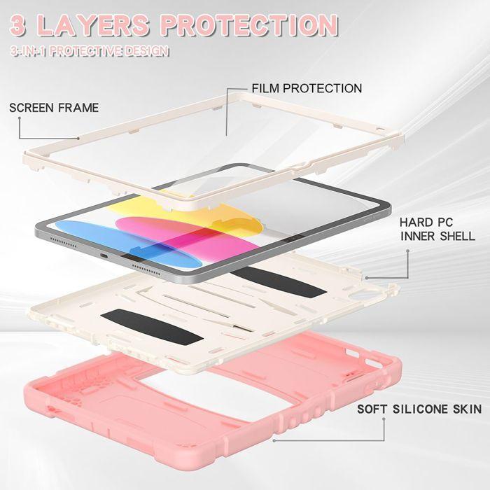 Coque pour iPad A16 11" - Protection Intégrale Antichoc - Rose - Silicone - PC Rigide - Support Arrière