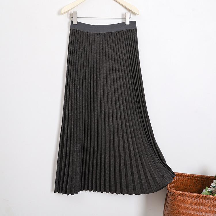 Winter 2024 Women's High-Waisted Wool Blend Pleated Midi Skirt – Slimming A-line Casual Style