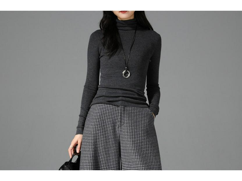 Women's High-Waisted Woolen Wide-Leg Plaid Pants with Velvet Lining for Autumn/Winter – Petite Casual Style.
