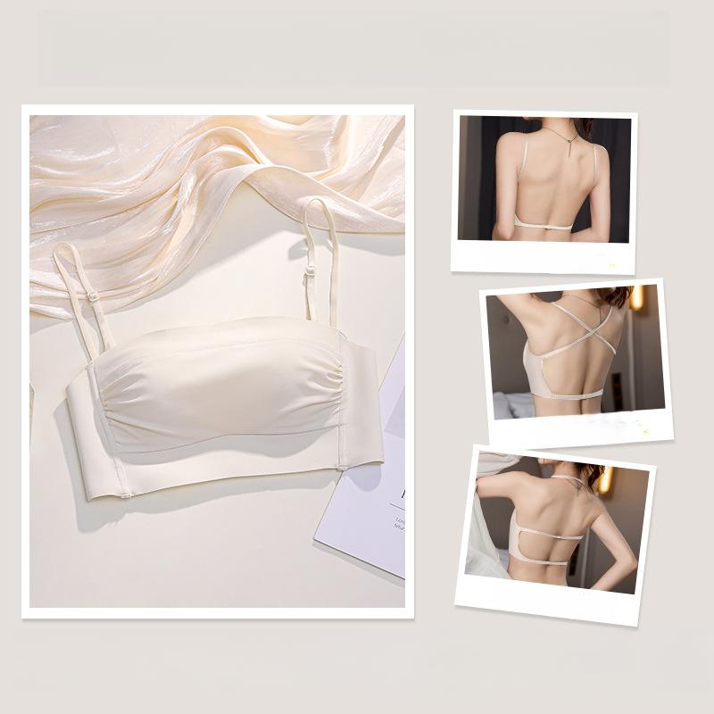 

Летнее нижнее белье без спинки для женщин, собирающее, без бретелек, сексуальное, с тонкими бретелями, майка U-образной формы, бесшовный бюстгальтер без спинки XL слоновая кость