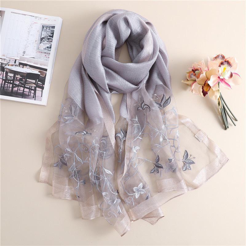 Luxurious Women's Hand-Embroidered Silk Wool Scarf/Shawl