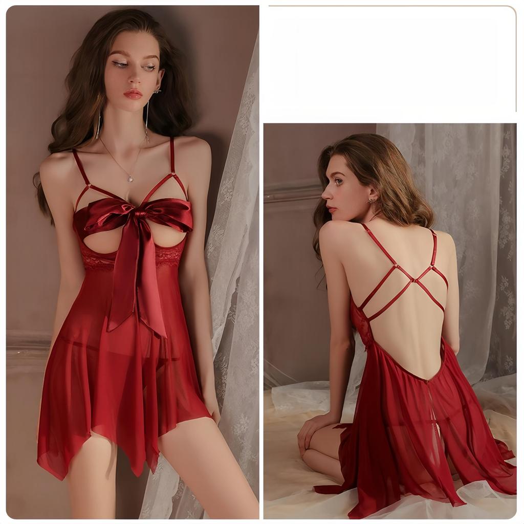 Sexy clothes temptation mesh Slim bow large size nightgown passion uniforms