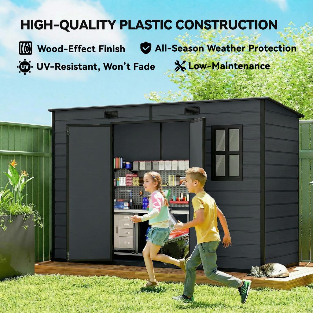 10 X 4 Ft Resin Garden Shed, Outdoor Storage Shed with Floor, Windows, Lockable Doors and Vents, Dark Grey