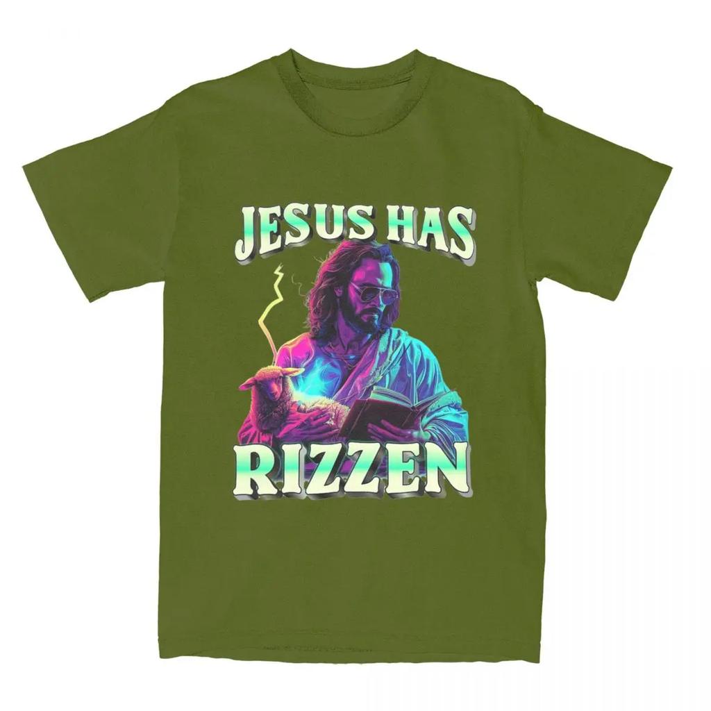 All Seasons Jesus Has Rizzen Funny Sarcastic T Shirt Merch Christ Pure Cotton Catholic Bible Faith T-shirt Tee Shirt