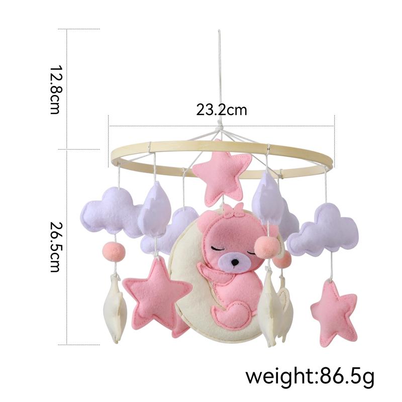 Muziekdoos Bedbel Ophangbeugel Speelgoed Houten Kinderbedje Mobiel Babybedbel Rammelaar Speelgoed Zacht Vilt Cartoon Beer Mobiele Beugel Pasgeborene white