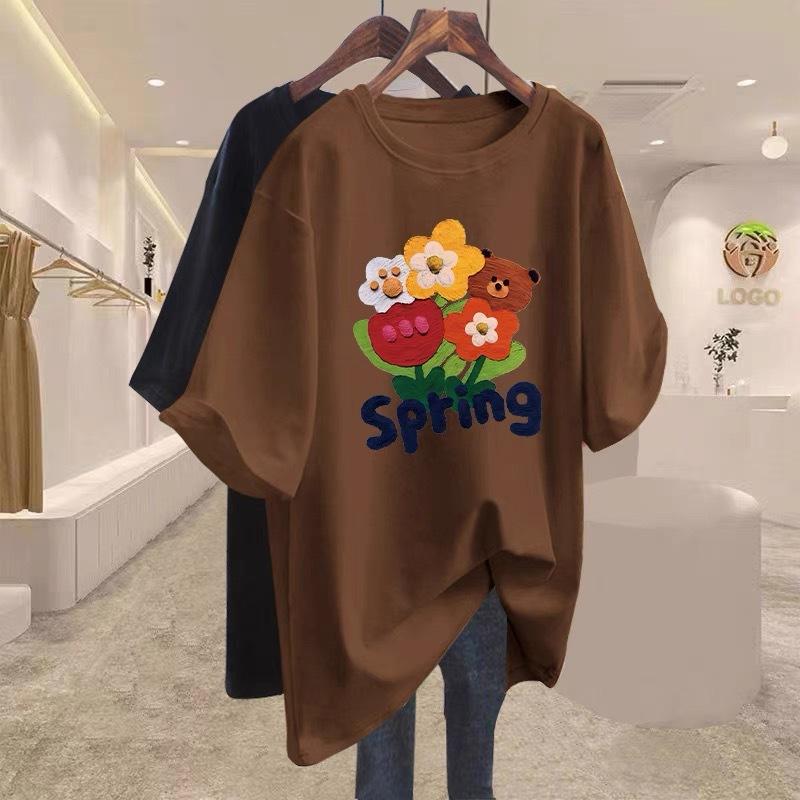 Fluorescent Green T-shirt Women's Short-sleeved Loose Pure Cotton 2025 New Spring and Summer Medium and Long Large Size Color American Top