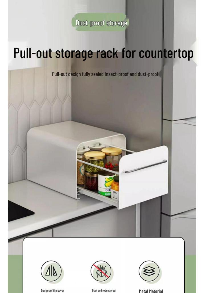 Kitchen Seasoning & Cup Storage Drawer - Dustproof Countertop Organizer for Bottles & Tea Cups