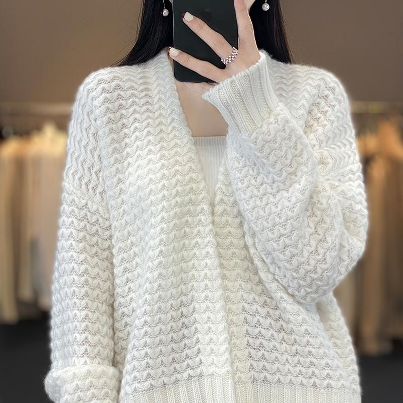 Women's Wool Knit Loose Cardigan - Autumn/Winter 2022 Fashion, Thick Short Jacket