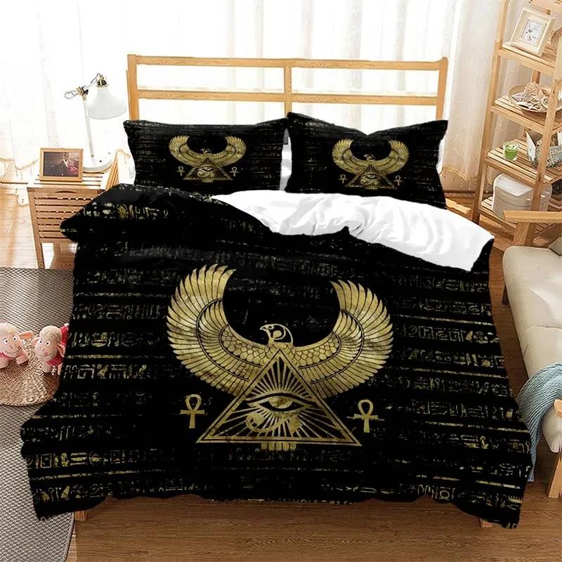 Comforter Mystery Egypt Egyptian Golden Anubis Print Bedding Set With Comforter Bed Single Twin Full Queen Kid Gift
