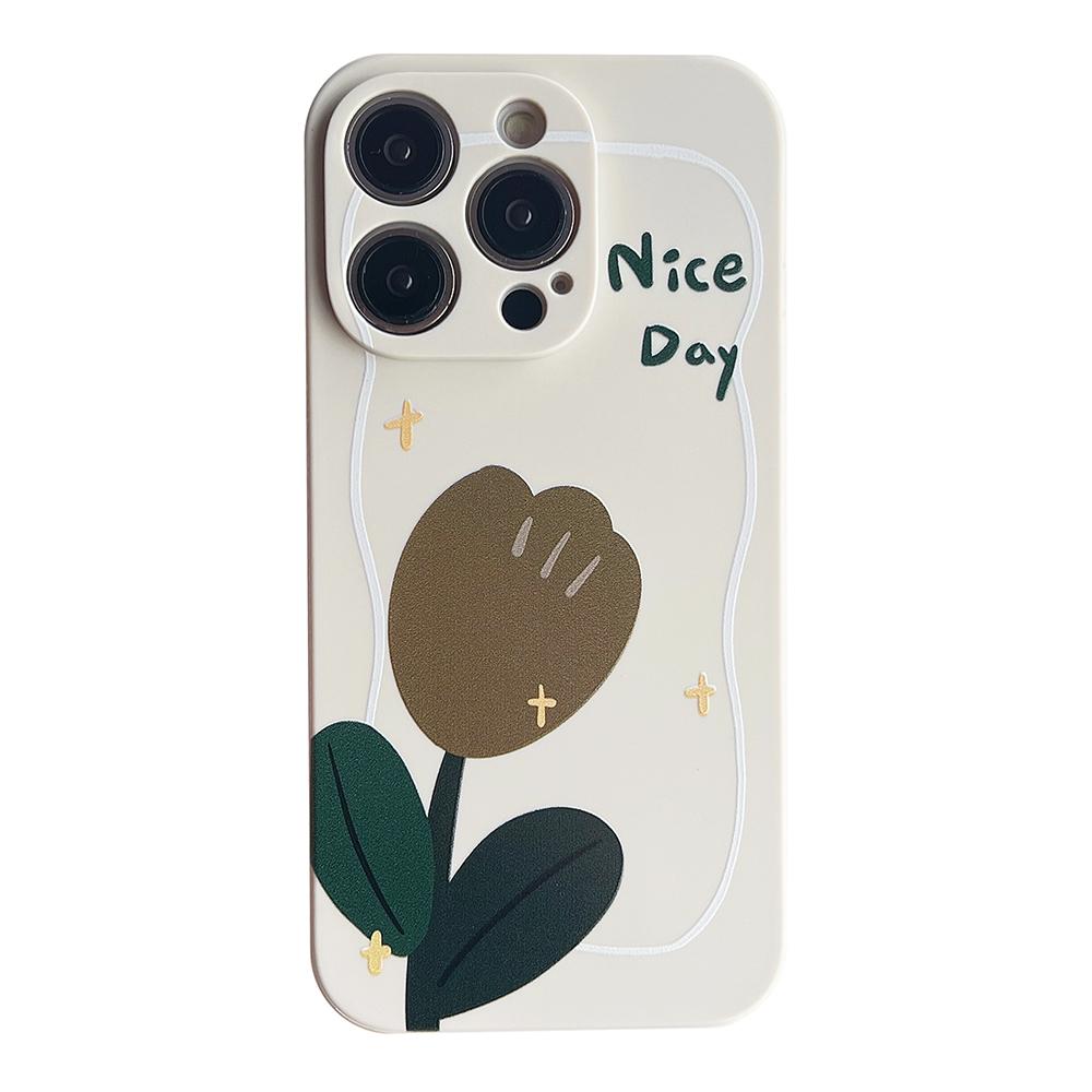 

For iPhone 14 Pro Max Stylish Pattern Precise Cutout Phone Case Soft TPU Anti-scratch Cover Tulip