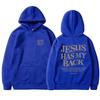 JESUS HAS MY BACK Velvet Hoodie Plain English Letter Slogan Print Kangaroo Pocket Drawstring Print Hoodie