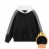 American Style Heavyweight 420g Striped Hooded Zip Sweatshirt Jacket Fleece Lined Color Block Streetwear Women