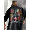 Tricouri cu Imprimeu Colaj Retro Streetwear Y2K Supradimensionate Grafice Bumbac Spălat pentru Bărbați Topuri Grele cu Umeri Căzuți