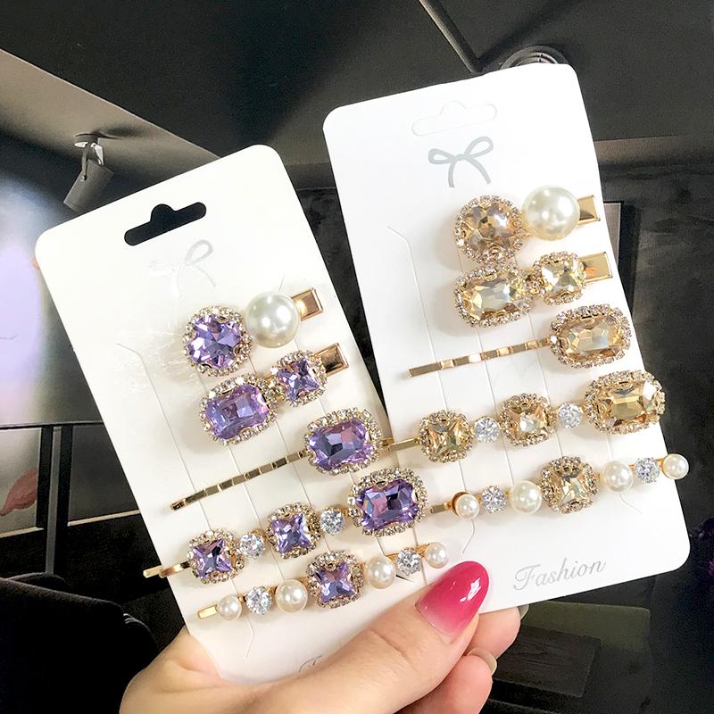 Set Women Hair Clips Jewelry Crystal Hair Accessories For Girls Pearl Geometric Barrettes Pins Christmas Gift