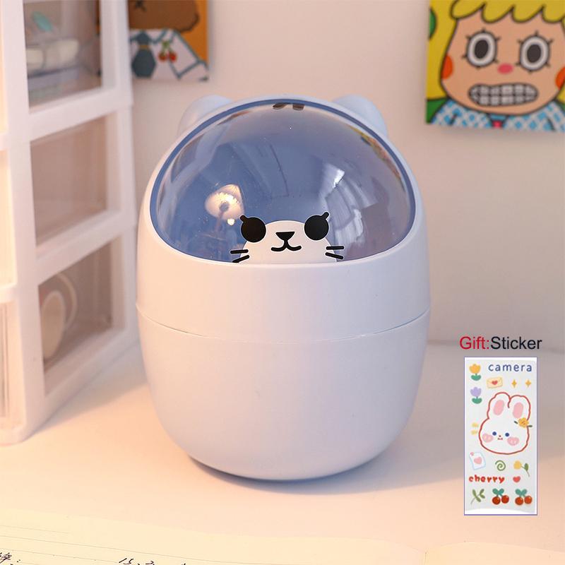 Bote de basura pequeño con tapa, creativo y bonito estilo Ins para el hogar, para dormitorio, escritorio, caja de almacenamiento, soporte para bolígrafos, regalo de una pegatina