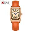 Fashion Ofns Brand Women's Quartz Watch Vintage Barrel Shape Two Half Hand Leather Strap Waterproof Dress Leather Wrist Watches