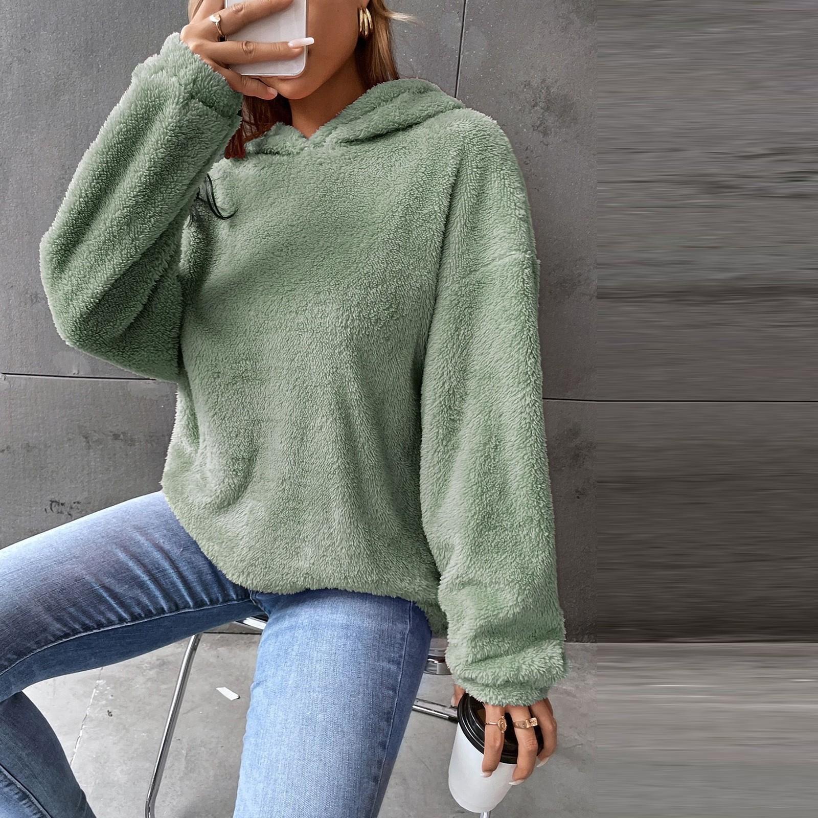 

Женская повседневная модная толстовка с капюшоном, однотонная толстовка XXL зелёный