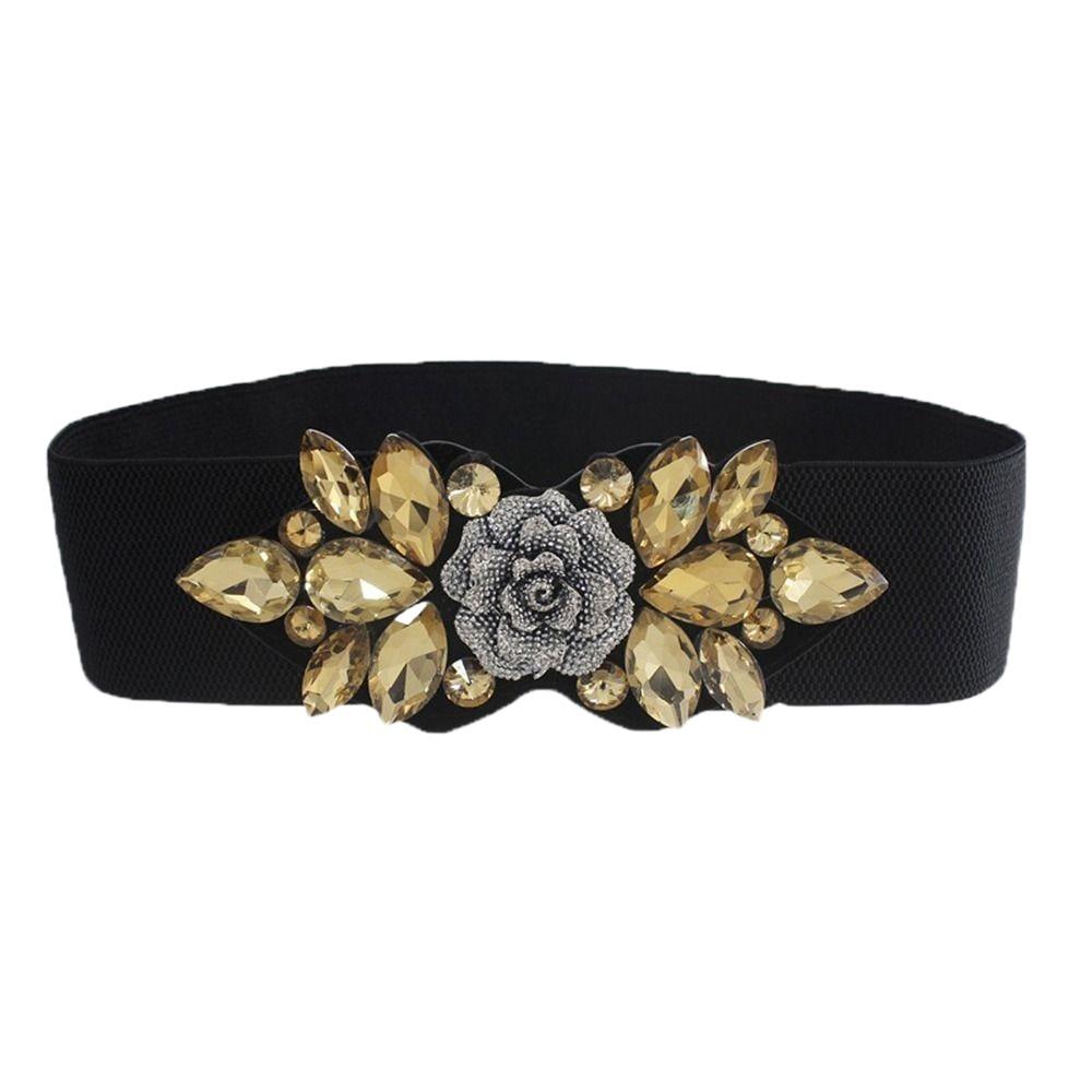 Rose Flower Women Waistband Wide Rhinestone Waist Belt Casual Elastic Cummerbunds Jacket