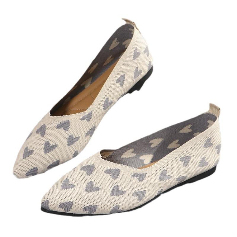 Fashion Women Flats Shoes 2025 Spring New Knit Breathable Loafers Square Beautiful Princess Sneakers Rubber Sole Comfortable Flats Shoes