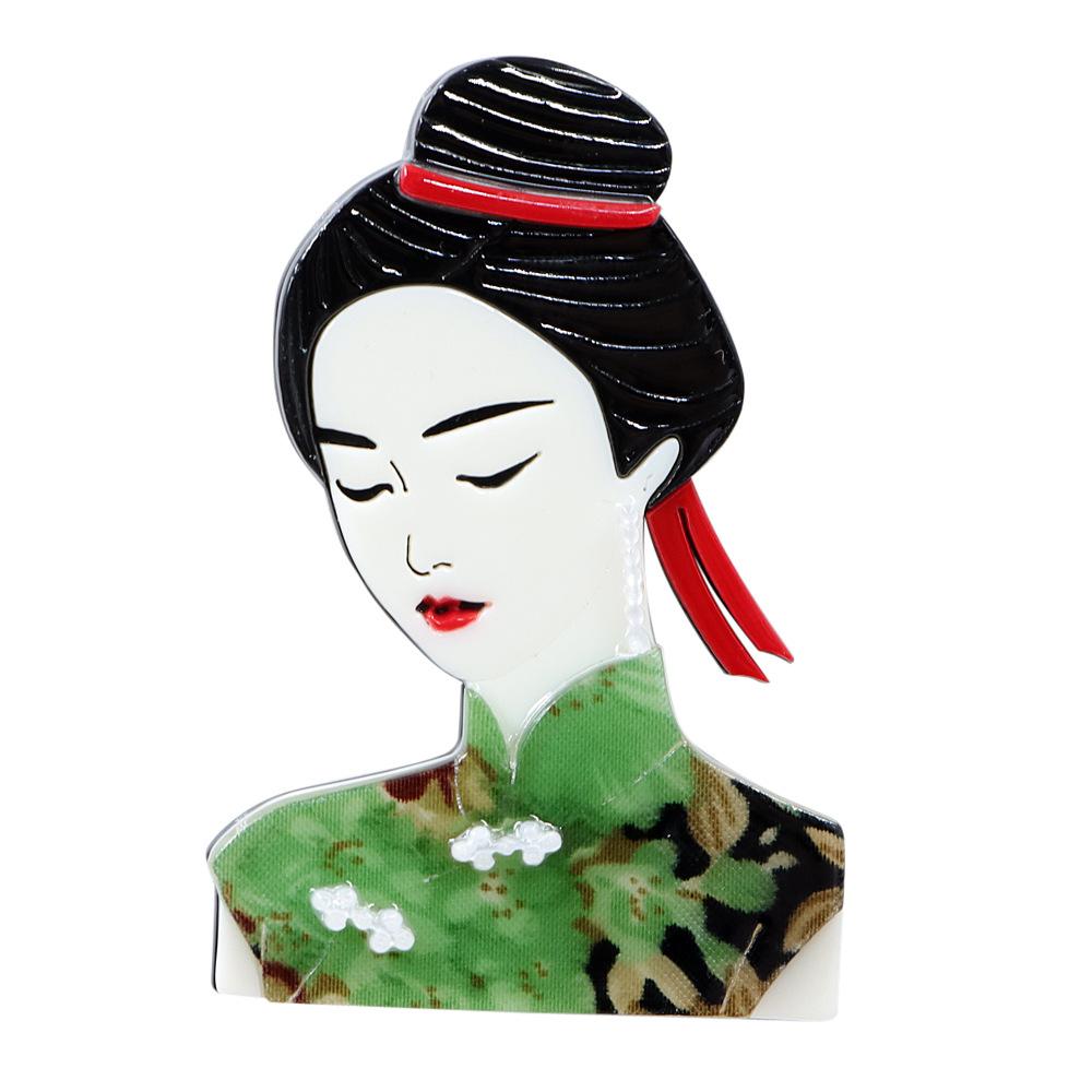 Handmade Splicing Acrylic Sheet Chinese Style Cheongsam Girl Brooch