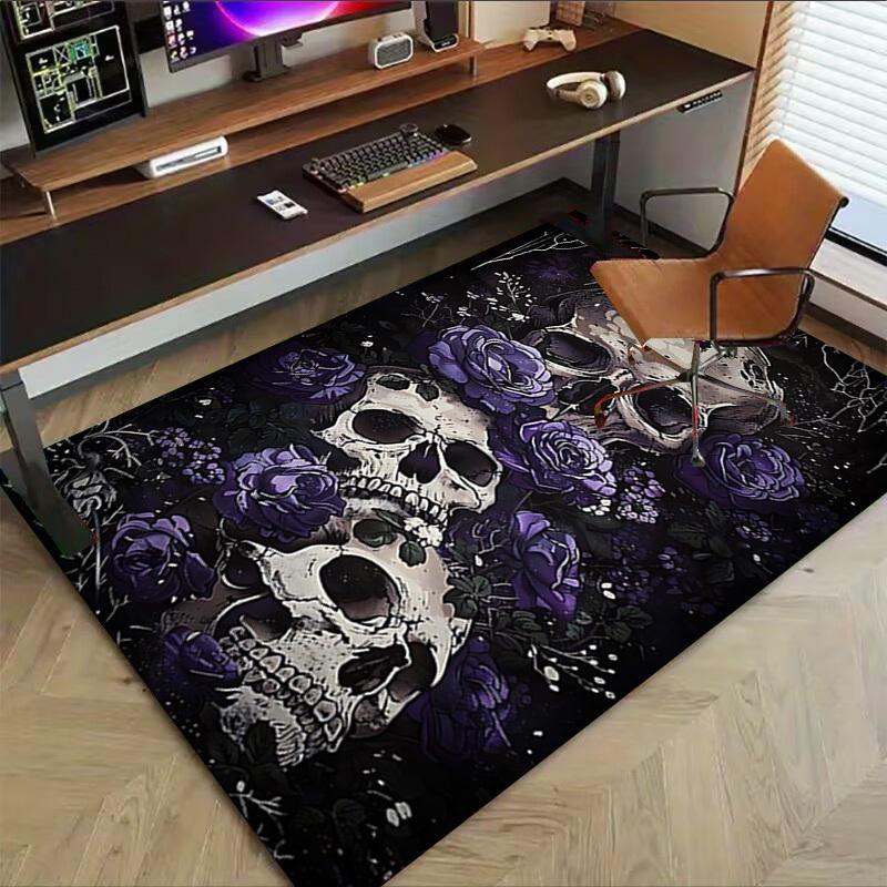 1pc Skull Flowers Carpet Anti Slip Polyester Floor Mat for office.Bedroom