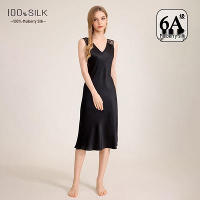 2026 Elegant Women's Silk Camisole Midi Dress - 100% Mulberry Silk Nightgown