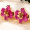 Retro Sweet Design White Dripping Oil Flower Stud Earrings for Women Fashion Double Layered Five Petal Flower Earrings Jewelry