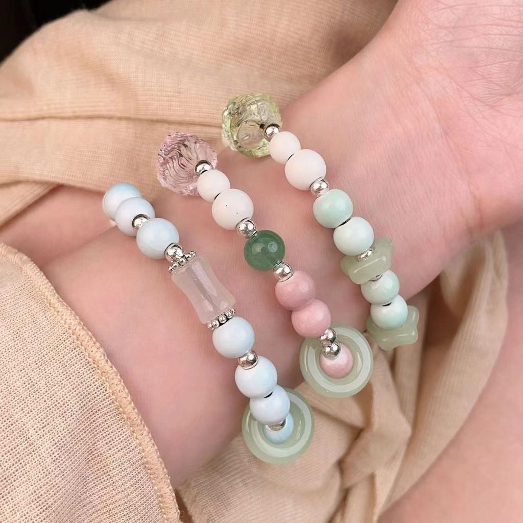 Chinese Pink Modern Ceramic Bead Bracelet With Lion Head For Travel Souvenirs
