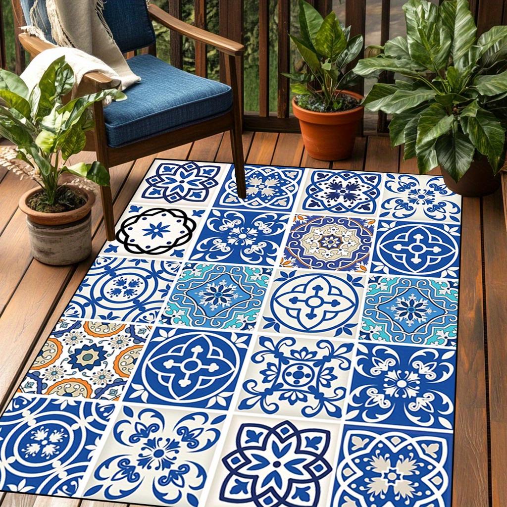Vintage Mandala Style Area Mat - Easy Clean, Non-Slip, Large Size Indoor/Outdoor Mat for Patio, Garden, Courtyard, Bed