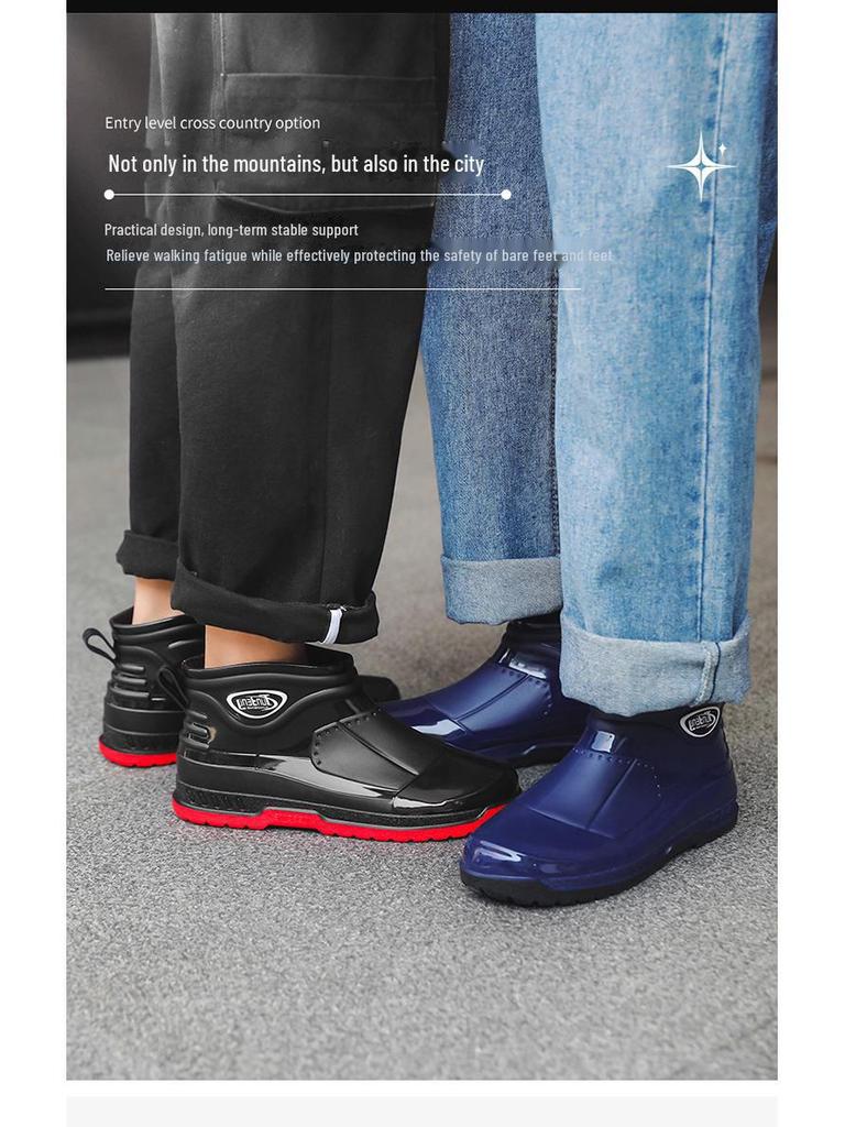 Men's Waterproof Short Rain Boots with Cotton Lining - Non-Slip Winter Wading Shoes